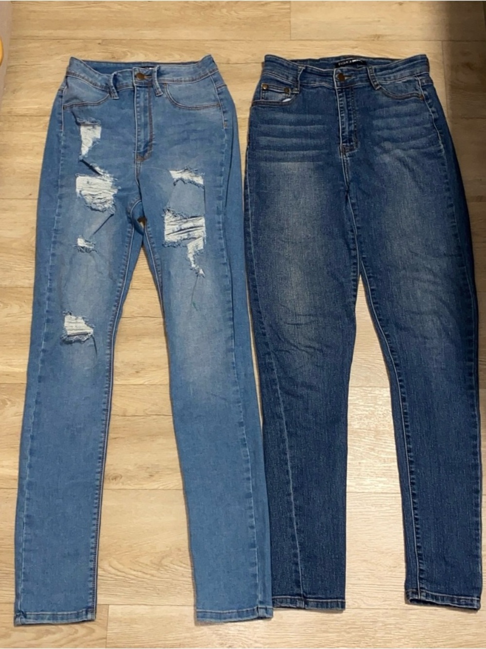 Fashion Nova High Rise Skinny Jeans Bundle- Light Blue Distressed & Dark Wash